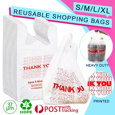 Reusable Plastic Singlet Shopping Bags Heavy Duty Grocery Carry Checkout Bags AU • $168.06