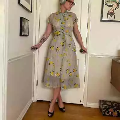 50s Vintage Crinkle Nylon Sheer Fit And Flare Shirt Dress • $125