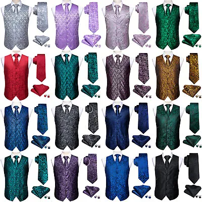 $22.99 • Buy Mens Formal Wedding Waistcoat Paisley Floral Suit Vest Slim Tuxedo Silk Tie Set