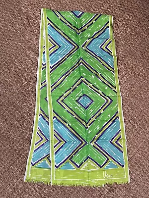 Vera Neumann Silk Blend Scarf 14x67 Green Rectangle Long Retro Fringe Lime Mod • $15.99