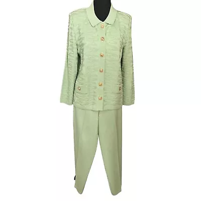 MITA Women's Mint Green Knit Cardigan Sweater & Knit Pull On Pants Size 8P • $35