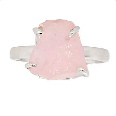 Natural Morganite Rough - Madagascar 925 Silver Ring Jewelry S.7 CR23770 • $15.99