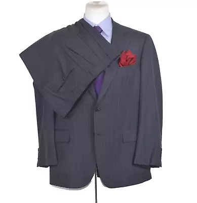 Brooks Brothers Pinstriped Men 2pc Gray Suit Jacket Size 44-R Pleaded Pant 38x31 • $149.95