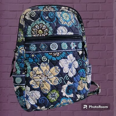Vera Bradley Medium Mod Floral Blue Quilted Backpack Bookbag Adj. Straps V*G*C! • $19.75