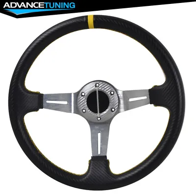 Universal 350MM Steering Wheel 6 Hole Silver Spoke Yellow&Black Emblem • $30.99