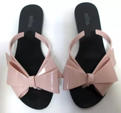 Melissa Harmonic Pink Black Jelly Rubber Bow Thong Sandals Slides Size Sz 5 • $22.49