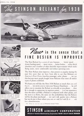 $9.49 • Buy 1938 Stinson Reliant Aircraft Ad 7/29/2022u