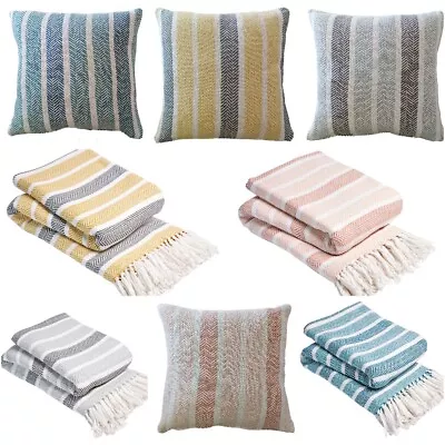 £14.99 • Buy Zara 100% Cotton Throws Soft Cosy Sofa Bed Settee Stripe Blanket / Cushion Cover