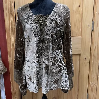 Ladies XL Silk Poly Blouse Rich Chocolate Lace Victorian Gothic Magical Stunning • $11.23