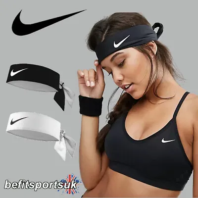 £14.95 • Buy Nike Womens Headband Bandana Tie Dri Tennis Sports Hairband Ladies Black White