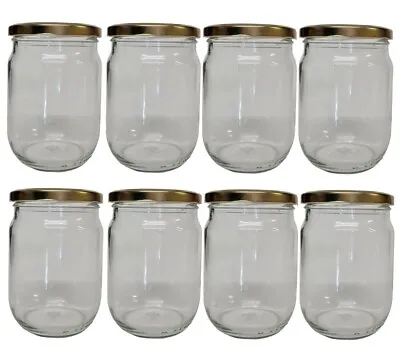 £12.95 • Buy Glass Jar Clear 500 Ml Storage Pack Of 8 Jam Pickle Chutney Honey With Gold Lids