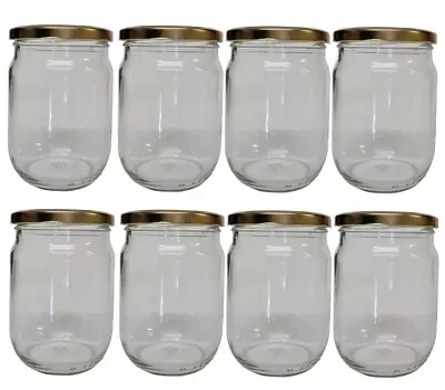 £12.95 • Buy Glass Jar Clear 500 Ml Storage Pack Of 8 Jam Pickle Chutney Honey With Gold Lids