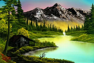 Bob Ross Mountain Retreat Painting Cool Wall Decor Art Print Poster 36x24 • $14.98