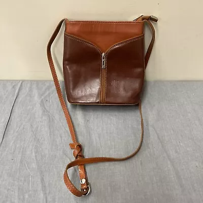 Vera Pelle Two-Toned Brown Leather Crossbody Bag Purse Shoulder Bag Italy Chrty • $30