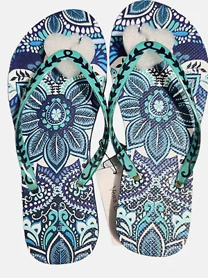 Vera Bradley Womens Flip Flops  Blue Island Medallion - Large 9/10- NWT Sandals • $9.99