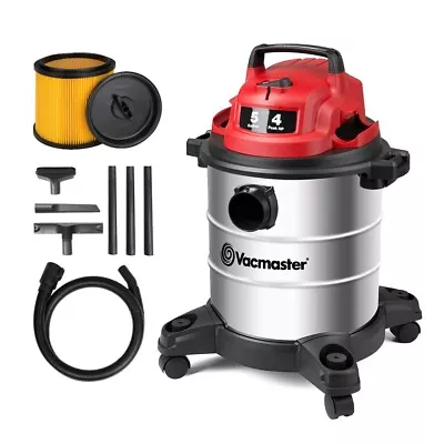 Vacmaster Red Edition Stainless Steel Wet Dry Shop Vacuum 5 Gallon 4 Peak HP • $59.96