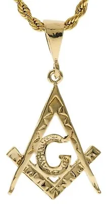 Masonic Compass G Pendant 20  2.5 Mm Rope Chain 18K Gold Overlay B11 • $13.13