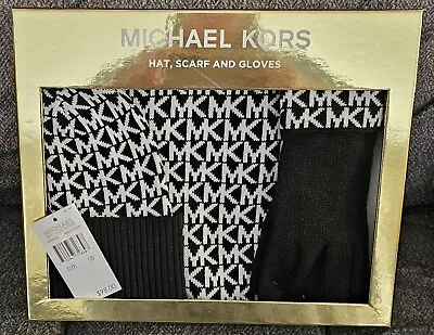 MSRP $98 One Size Hat Scarf Gloves Michael Kors Black Cream New In Box PRIORITY • $47