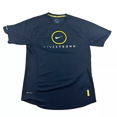 Nike Livestrong Men’s T Shirt Size M Dri-Fit Black Short Sleeve Crew Neck Flaw • $9.99