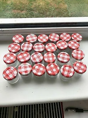 £5 • Buy 24 Small  Glass Jars Ideal Wedding Favours/jams   Red & White Lids