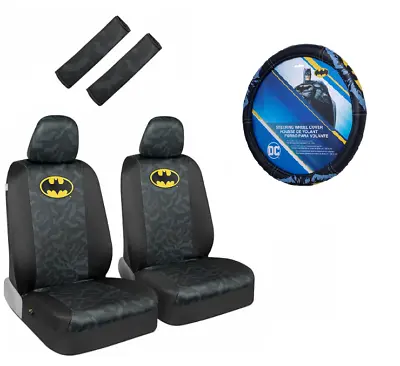 NEW Set DC Comics BATMAN Classic Car Front Seat Covers & Steering Wheel Cover • $71.29