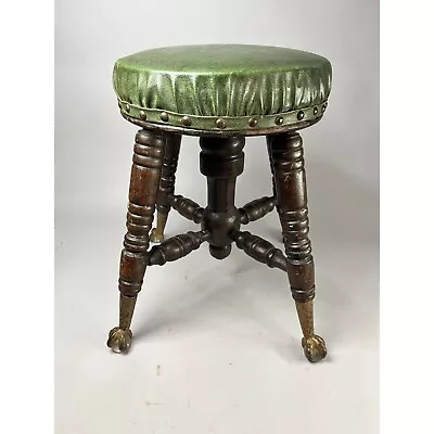 Vintage Wood Piano Style Kid's Stool Short 15  Glass Claw Foot 4 Antique • $169