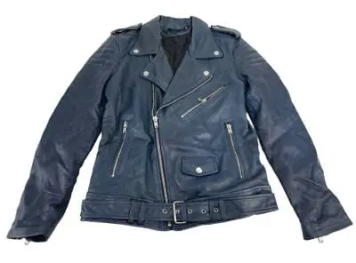 BLK DNM Men's Blue Moto Leather Jacket 8 NWT • $198