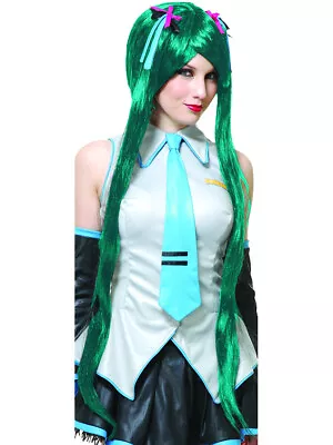 Womens Deluxe Teal Blue Anime Hatsune Miku Vocaloid Long Ponytail Wig • $45.98