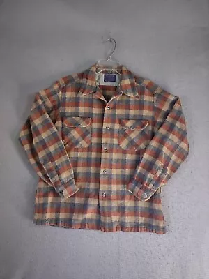 Vintage Pendleton Mens Shirt Brown Check Wool Flannel Long Sleeve Button Up • $39.95