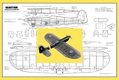 Model Airplane Plans (UC): REACTION 31  Wingspan Stunt For 1-1.5cc (.061-.091ci) • $14