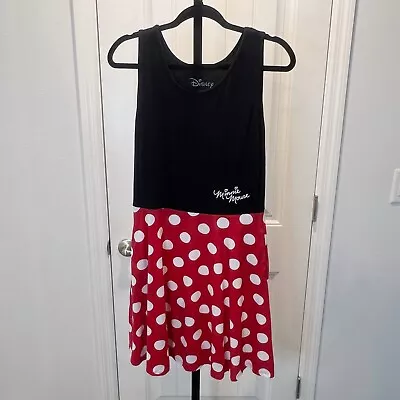 Disney Minnie Mouse Girls Size L 11/13 Black With Red Polka Dots Tank Dress  • $18