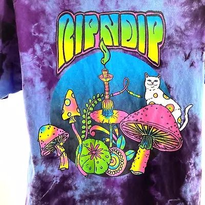 RipnDip T-Shirt  Purple Blue Tie-Dye Mushroom Trippy Cat Short Sleeve Unisex S • $14.99