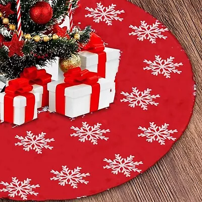 Christmas Tree Skirt Floor Faux Fur Mat Home Xmas Red Snowflake Cover Ornament • $12.59