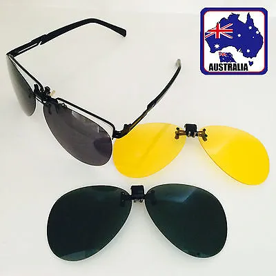 $10.40 • Buy Clip On Flip Up Sunglasses UV400 Night Vision Yellow Polarized Glasses JGLAS15