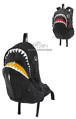 SHARK Backpack With Rain Cover Morn Creations Great White Jaws Bag BLACK • $89.99