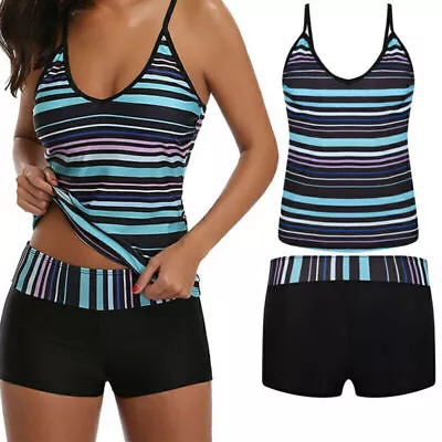 Women Ladies Tankini Set With Boy Shorts Padded Swimsuit Bathing Swim Costume，UK • £9.25