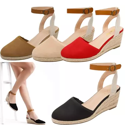 Women Espadrilles Shoes Ankle Strap Close Toe Platform Wedge Sandals • $24.99