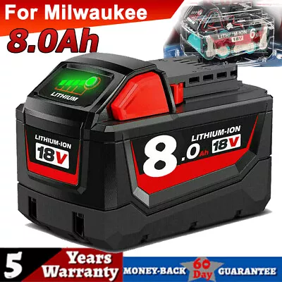 For Milwaukee XC M18 Lithium 8.0 Ah 18V Extended Capacity Battery 48-11-1860 UK • £22.98