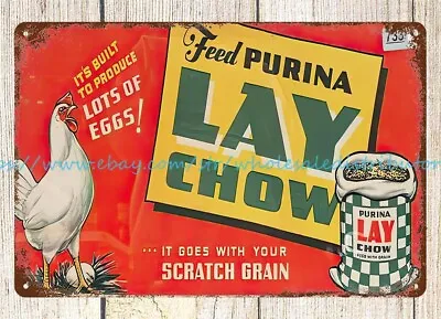 Home Decor Shopping Poultry Chicken Hen Farm Purina Lay Chow Metal Tin Sign • $18.96