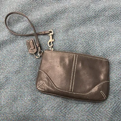 Coach Wristlet Vintage All Leather  Black Top Stitching Wrist Strap Bag Purse D5 • $15.99