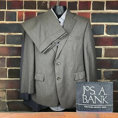 Joseph A Bank 2 Piece Suit Mens 42S 34X28 Gray Pinstripe Wool • $75