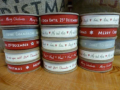 East Of India Chic Xmas Wrapping Paper Tape/Long Shabby Woven Fabric Ribbon  • £3.16