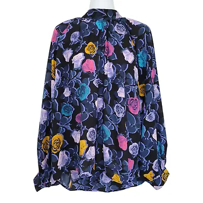 Monki High Neck Long Sleeve Floral Blouse Top Keyhole XL • $14.99