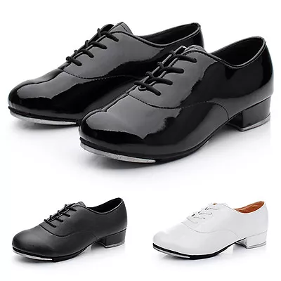 Men Tap Dance Shoes Faux Leather Anti-Slip Soles Durable Dancing Shoes • £39.46