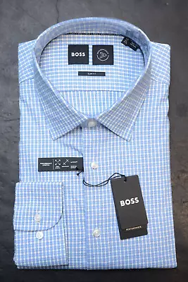 Hugo Boss Mens Hank Kent Slim Fit Travel Performance Stretch Dress Shirt 44 17.5 • $64.79