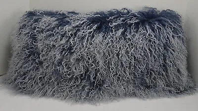 Mongolian Lamb Pillow Fur Denim Indigo Blue Sheepskin   Cushion New • $79.95