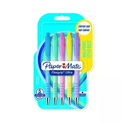 Paper Mate Flexgrip Ultra Ballpoint Pens 5 Pack Pastel Colours Retractable *new* • £7.49