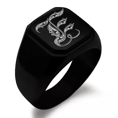 Stainless Steel Monogram Royal Initial E Mens Square Biker Style Signet Ring • $15