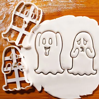 2 Cute Ghost Cookie Cutters Set - Halloween Haunted House Spooky Trick Or Treat • £15.82