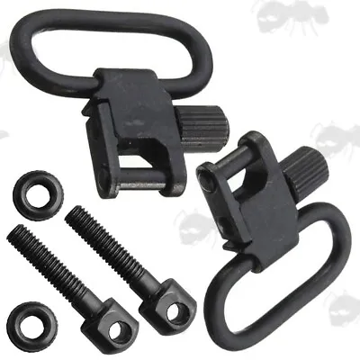 Black 25mm Quick-Release Rifle Sling Swivels + Machine Thread QD Gun Screw Studs • £8.95